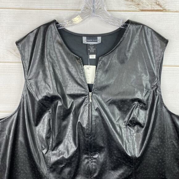 Maggie Barnes 3x Faux Leather Vest Black Pebbled Full Zip Lightweight Biker NWT - Picture 2 of 8